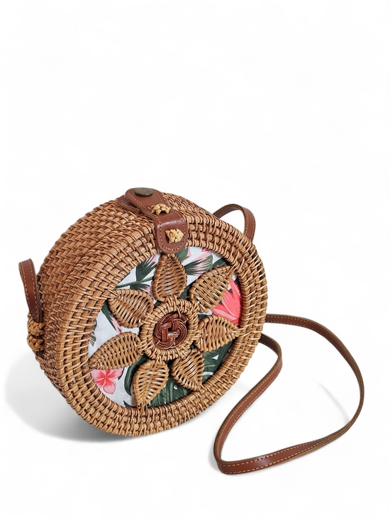 Source Unknown Handbags - Round Rattan Woven Crossbody Bag Bali Boho Canteen Straw Floral